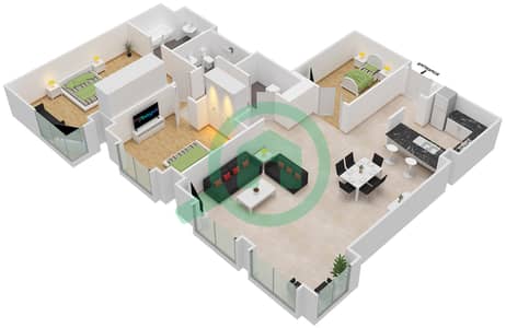Al Anbar Tower - 3 Bedroom Apartment Unit 6 / FLOOR 1 Floor plan