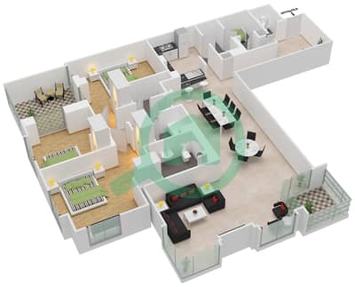 Тауэр Аль Анбар - Апартамент 3 Cпальни планировка Единица измерения 3 / FLOOR 2