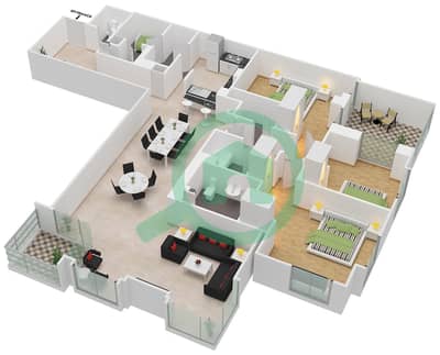Тауэр Аль Анбар - Апартамент 3 Cпальни планировка Единица измерения 4 / FLOOR 2