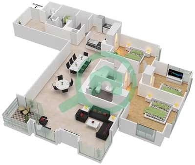 Тауэр Аль Анбар - Апартамент 3 Cпальни планировка Единица измерения 4 / FLOOR 3-7
