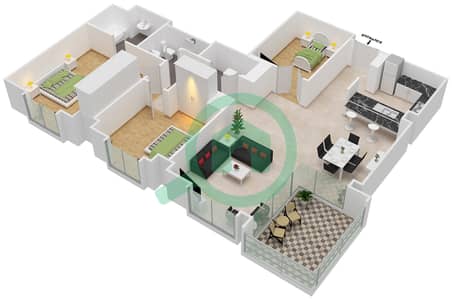 Тауэр Аль Анбар - Апартамент 3 Cпальни планировка Единица измерения 2 / FLOOR 8-11