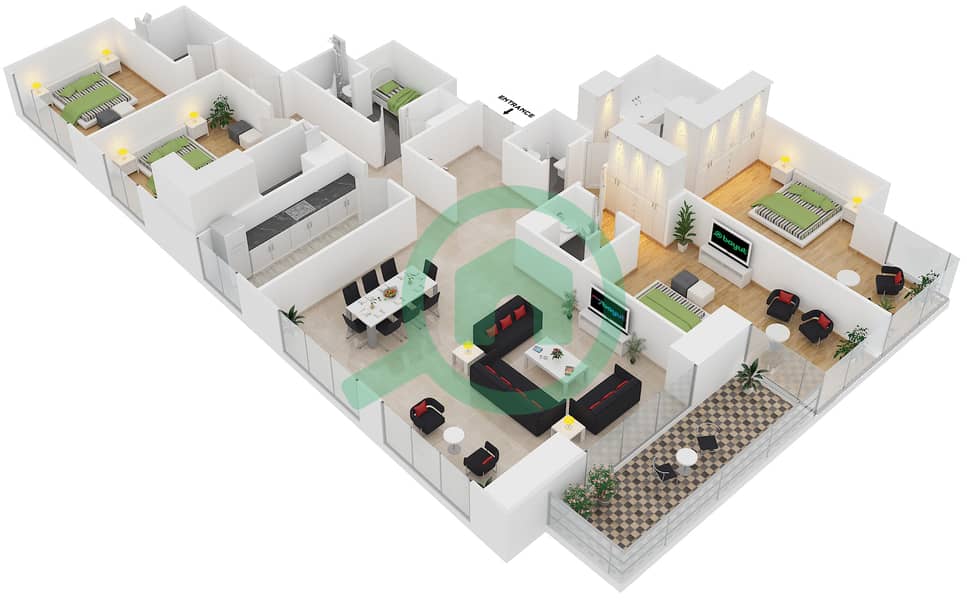 المخططات الطابقية لتصميم النموذج 1A FLOOR 35-36 شقة 4 غرف نوم - مدى ريزيدنس interactive3D