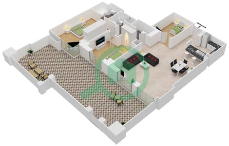 المخططات الطابقية لتصميم الوحدة 2 / GROUND FLOOR شقة 3 غرف نوم - برج العنبر