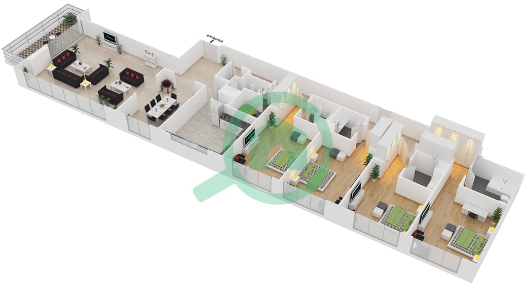 Мада Резиденсес - Апартамент 4 Cпальни планировка Тип 4 FLOOR 35-36 interactive3D
