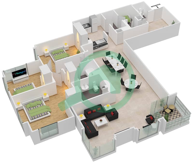 Тауэр Аль Анбар - Апартамент 3 Cпальни планировка Единица измерения 3 / FLOOR 3-7 interactive3D