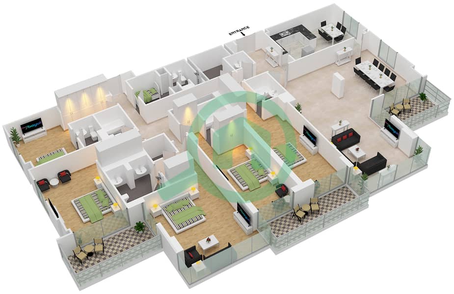 Al Anbar Tower - 5 Bedroom Penthouse Unit 1 / FLOOR 13-14 Floor plan interactive3D