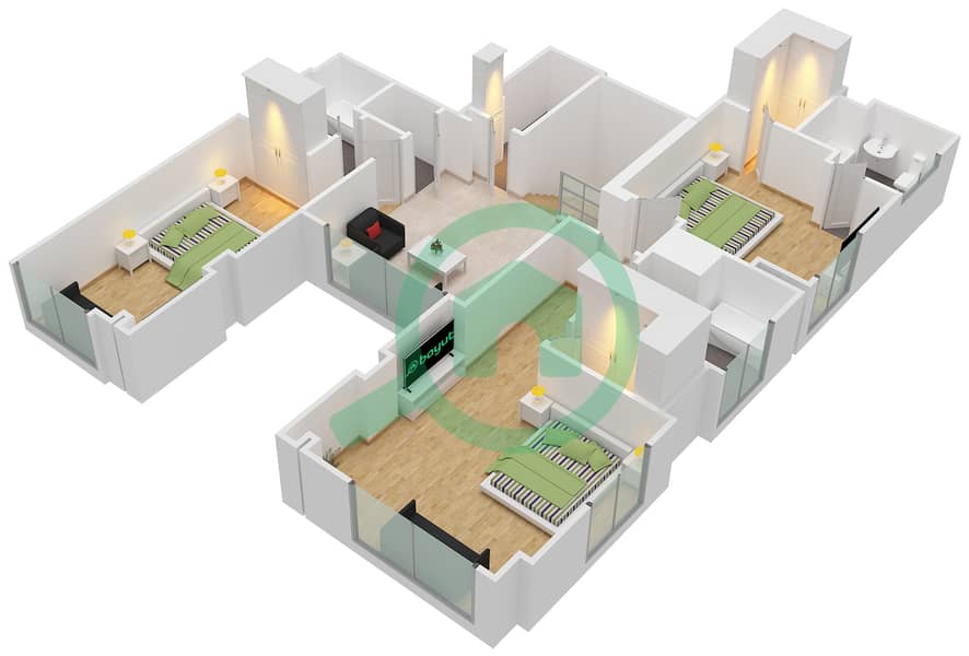 Al Anbar Tower - 3 Bedroom Penthouse Unit 4 / DUPLEX Floor plan interactive3D