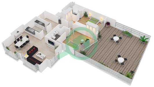 المخططات الطابقية لتصميم التصميم 1 FLOOR 2 شقة 2 غرفة نوم - أبراج ساوث ريدج 1