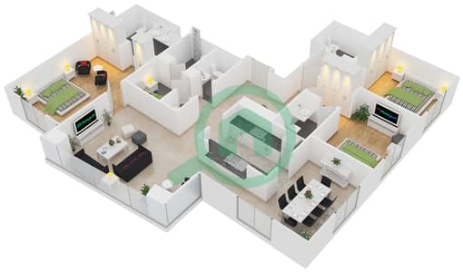 المخططات الطابقية لتصميم التصميم 2 FLOOR 2 شقة 3 غرف نوم - أبراج ساوث ريدج 1