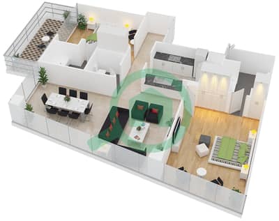 المخططات الطابقية لتصميم التصميم 3 FLOOR 38 شقة 2 غرفة نوم - أبراج ساوث ريدج 1