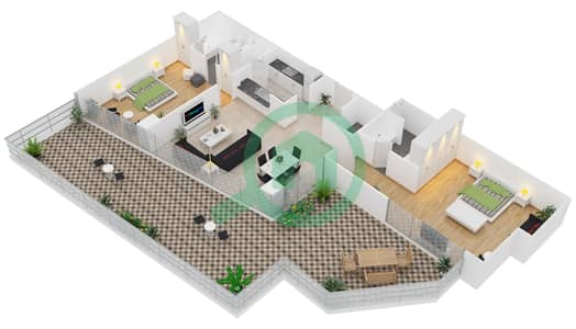 المخططات الطابقية لتصميم التصميم 4 FLOOR 2 شقة 2 غرفة نوم - أبراج ساوث ريدج 1