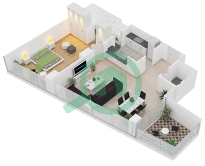 المخططات الطابقية لتصميم التصميم 5 FLOOR 3-37 شقة 1 غرفة نوم - أبراج ساوث ريدج 1