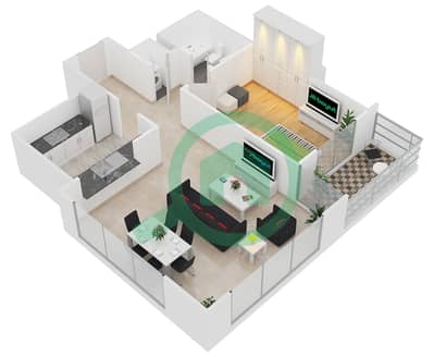المخططات الطابقية لتصميم التصميم 4 FLOOR 4-37 شقة 1 غرفة نوم - أبراج ساوث ريدج 1
