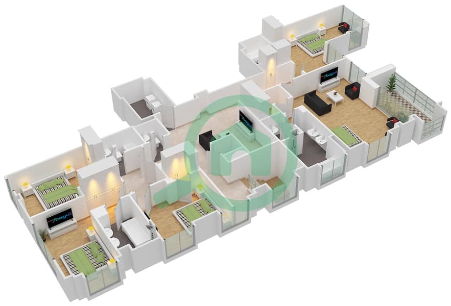 Al Anbar Tower - 5 Bedroom Penthouse Unit 1 / DUPLEX Floor plan interactive3D