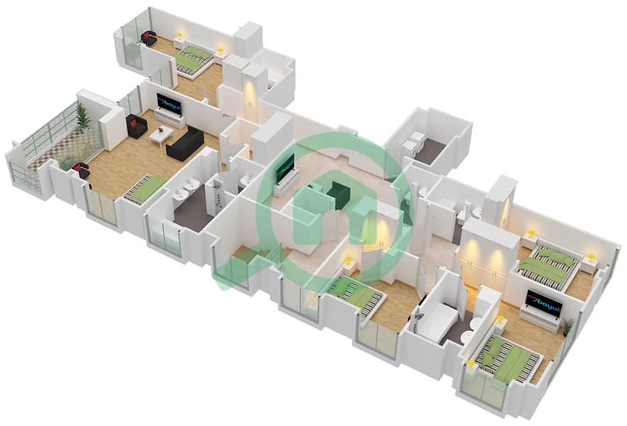 المخططات الطابقية لتصميم الوحدة 2 / DUPLEX بنتهاوس 5 غرف نوم - برج العنبر interactive3D