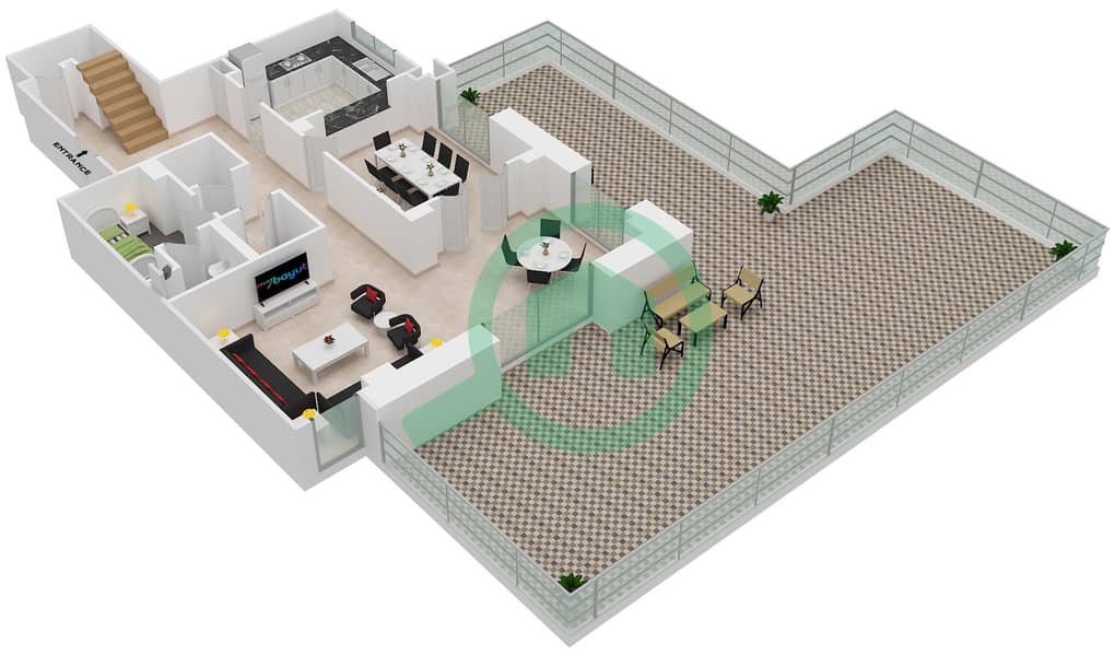المخططات الطابقية لتصميم الوحدة 2 / DUPLEX بنتهاوس 3 غرف نوم - برج العنبر interactive3D