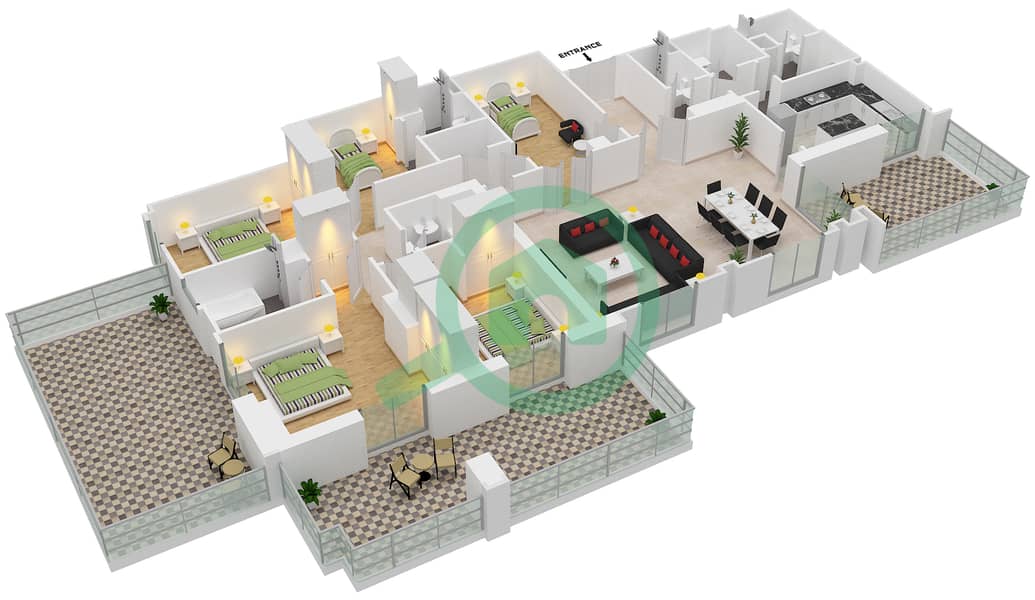 المخططات الطابقية لتصميم الوحدة 2 / FLOOR 12 بنتهاوس 5 غرف نوم - برج العنبر interactive3D