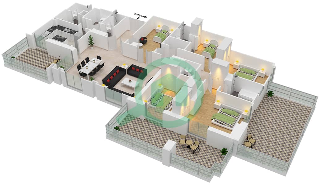 Al Anbar Tower - 5 Bedroom Penthouse Unit 3 / FLOOR 12 Floor plan interactive3D