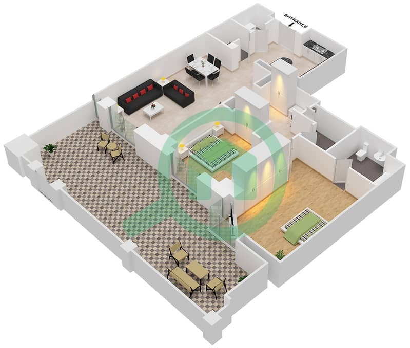 Al Anbar Tower - 2 Bedroom Apartment Unit 5 / GROUND FLOOR Floor plan interactive3D