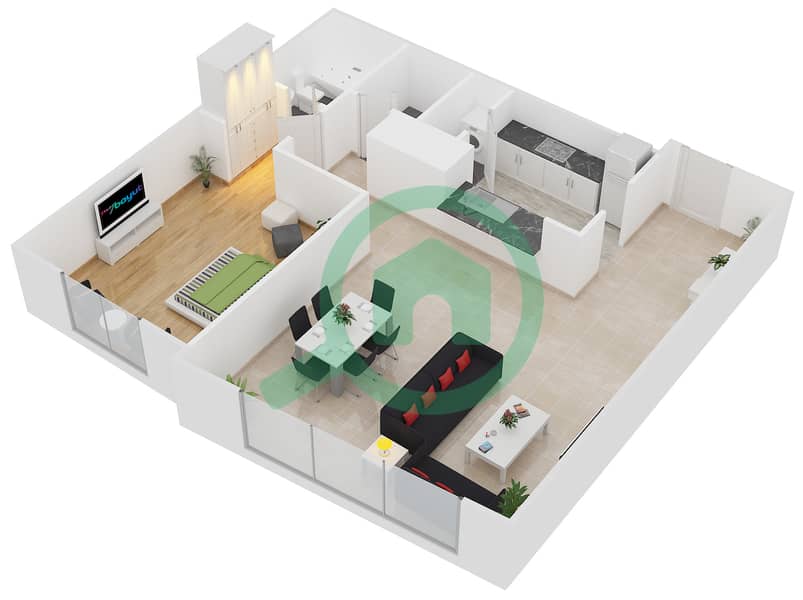 南岭1号大厦 - 1 卧室公寓套房1 FLOOR 1戶型图 interactive3D