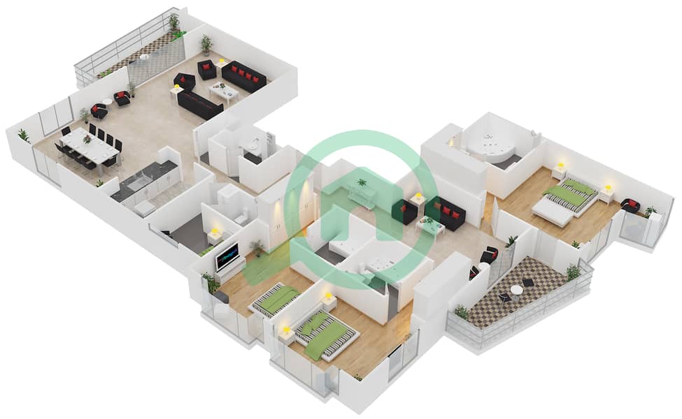 المخططات الطابقية لتصميم التصميم 1 FLOOR 39 شقة 3 غرف نوم - أبراج ساوث ريدج 1 interactive3D