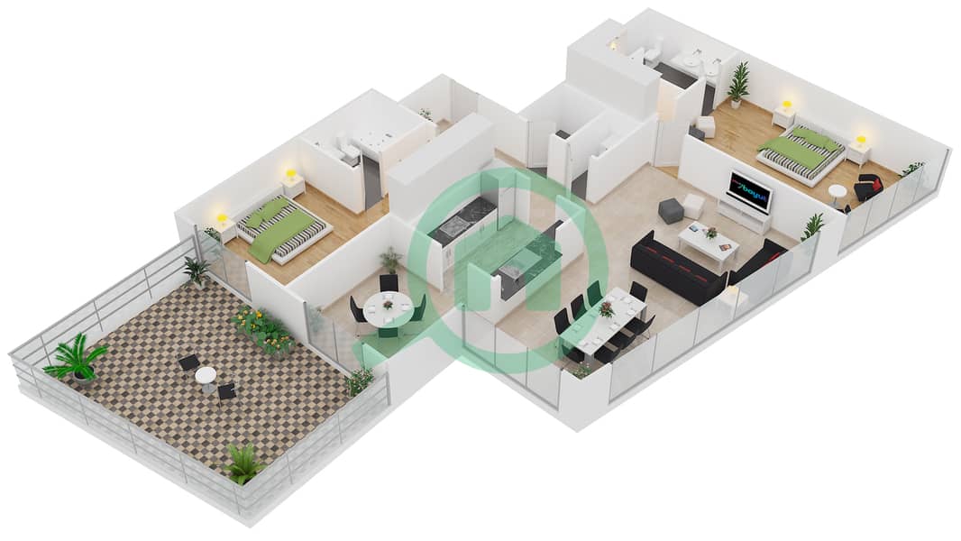 South Ridge 1 - 2 Bedroom Apartment Suite 2 FLOOR 1 Floor plan interactive3D