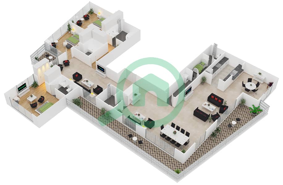 South Ridge 1 - 3 Bedroom Apartment Suite 2 FLOOR 39 Floor plan interactive3D