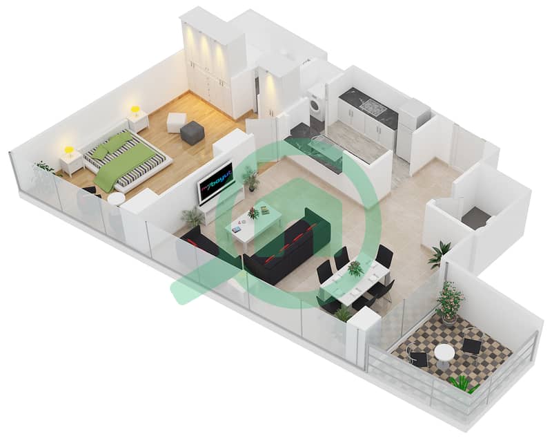 المخططات الطابقية لتصميم التصميم 5 FLOOR 3-37 شقة 1 غرفة نوم - أبراج ساوث ريدج 1 interactive3D