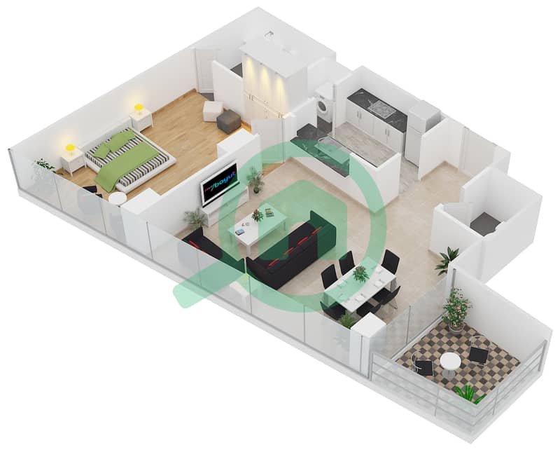 South Ridge 1 - 1 Bedroom Apartment Suite 5 FLOOR 38 Floor plan interactive3D