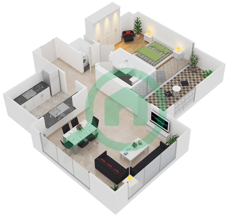 South Ridge 1 - 1 Bedroom Apartment Suite 4 FLOOR 38 Floor plan interactive3D