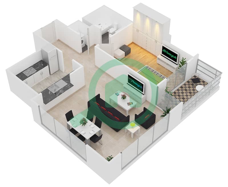 المخططات الطابقية لتصميم التصميم 4 FLOOR 4-37 شقة 1 غرفة نوم - أبراج ساوث ريدج 1 interactive3D