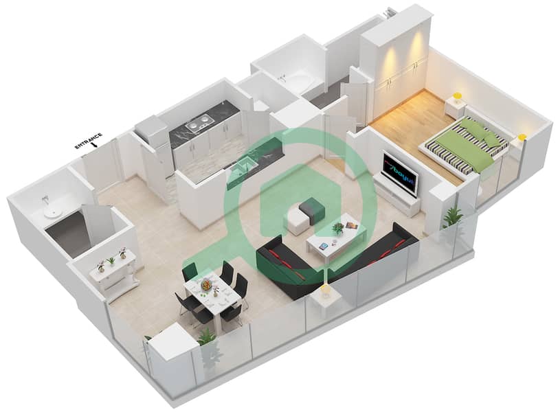 المخططات الطابقية لتصميم التصميم 03 FLOOR 2 شقة 1 غرفة نوم - أبراج ساوث ريدج 3 interactive3D