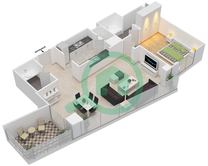 المخططات الطابقية لتصميم التصميم 03 FLOOR 3-23 شقة 1 غرفة نوم - أبراج ساوث ريدج 3 interactive3D