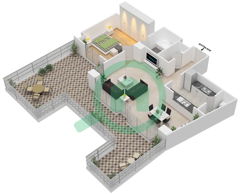 المخططات الطابقية لتصميم التصميم 04 FLOOR 3 شقة 1 غرفة نوم - أبراج ساوث ريدج 3 interactive3D