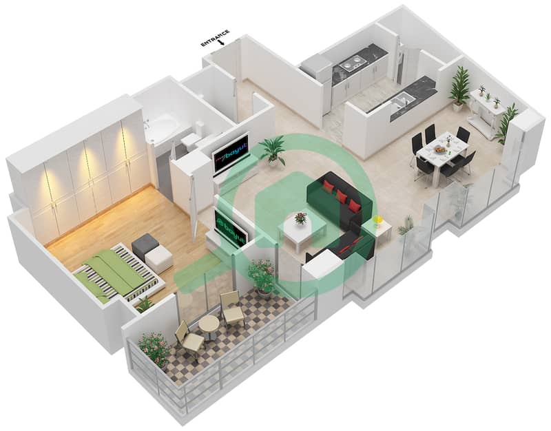 المخططات الطابقية لتصميم التصميم 04 FLOOR 4-23 شقة 1 غرفة نوم - أبراج ساوث ريدج 3 interactive3D