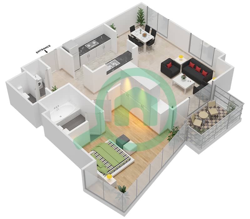 South Ridge 3 - 1 Bedroom Apartment Suite 05 FLOOR 3-23 Floor plan interactive3D