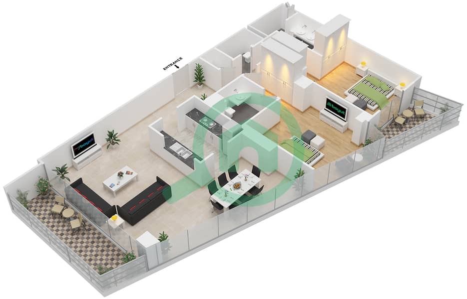 South Ridge 3 - 2 Bedroom Apartment Suite 01 FLOOR 3-23 Floor plan interactive3D