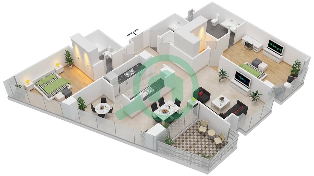 South Ridge 3 - 2 Bedroom Apartment Suite 02 FLOOR 3-23 Floor plan interactive3D