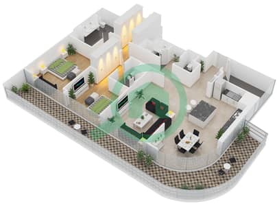 المخططات الطابقية لتصميم الوحدة 1 FLOOR 43 شقة 2 غرفة نوم - مرتفعات ار بي