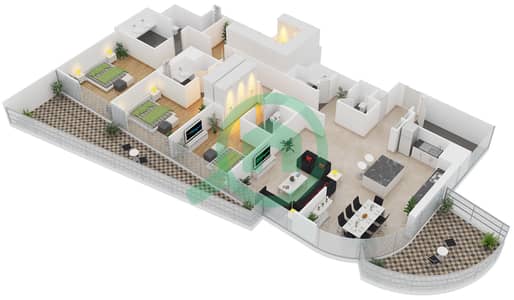 المخططات الطابقية لتصميم الوحدة 5 FLOOR 25-42 شقة 3 غرف نوم - مرتفعات ار بي
