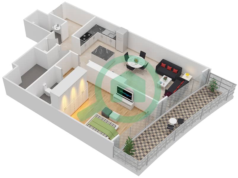 帝国大道大厦 - 1 卧室公寓类型／单位1B-N/5,8戶型图 interactive3D