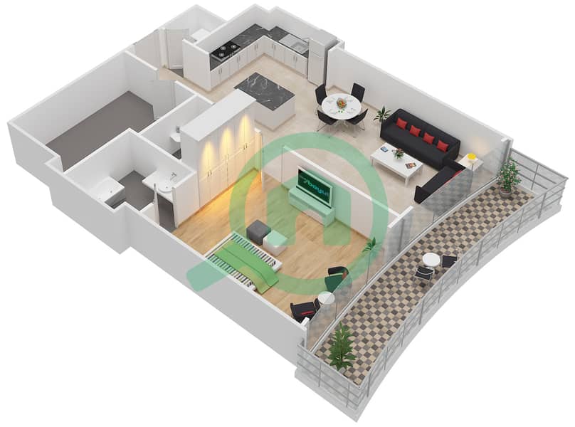 Империал Авеню - Апартамент 1 Спальня планировка Тип/мера 1B-M/13 interactive3D