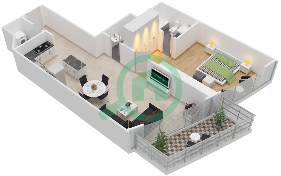 المخططات الطابقية لتصميم النموذج / الوحدة 1B-L/4 شقة 1 غرفة نوم - إمبريال أفينيو interactive3D