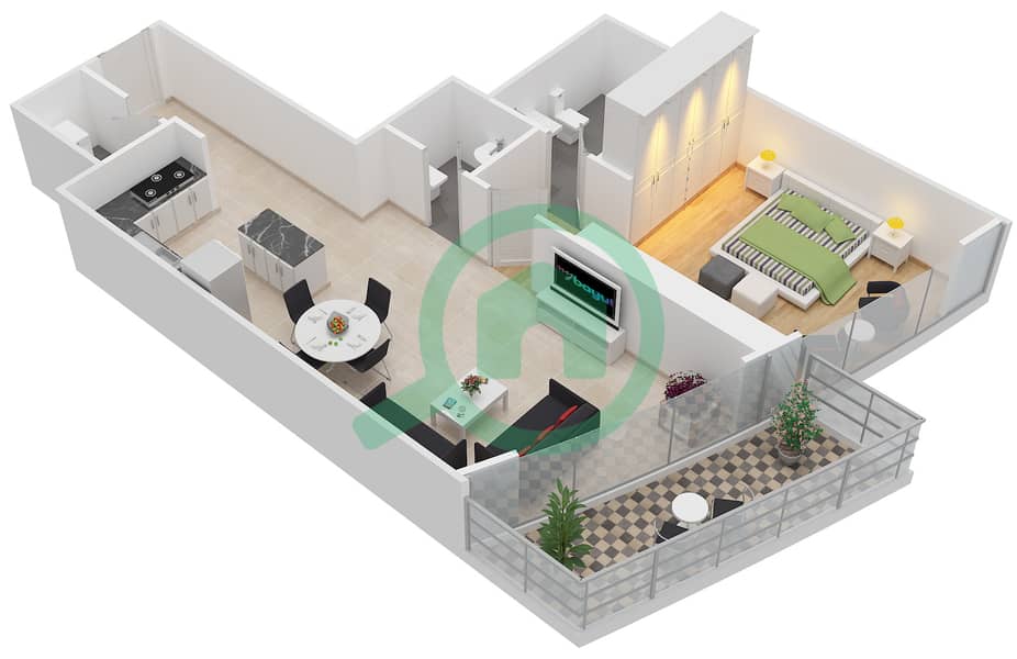 Империал Авеню - Апартамент 1 Спальня планировка Тип/мера 1B-K/4,7 interactive3D