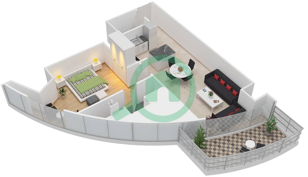 帝国大道大厦 - 1 卧室公寓类型／单位1B-J/7,11戶型图 interactive3D