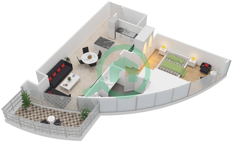 Империал Авеню - Апартамент 1 Спальня планировка Тип/мера 1B-L/6,12 interactive3D