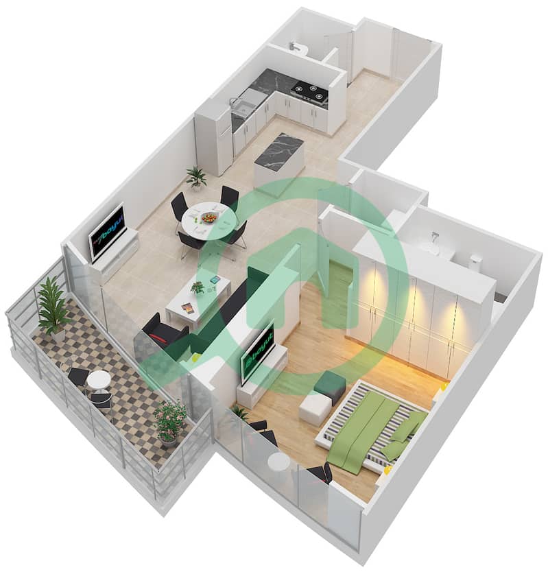 المخططات الطابقية لتصميم النموذج / الوحدة 1B-G/5,6,9,10 شقة 1 غرفة نوم - إمبريال أفينيو interactive3D