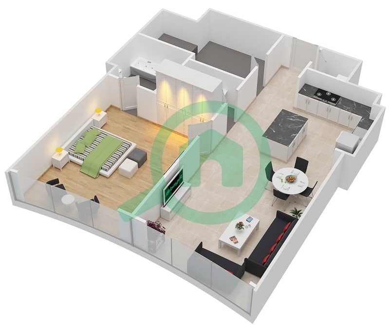 Империал Авеню - Апартамент 1 Спальня планировка Тип/мера 1B-E/14 interactive3D