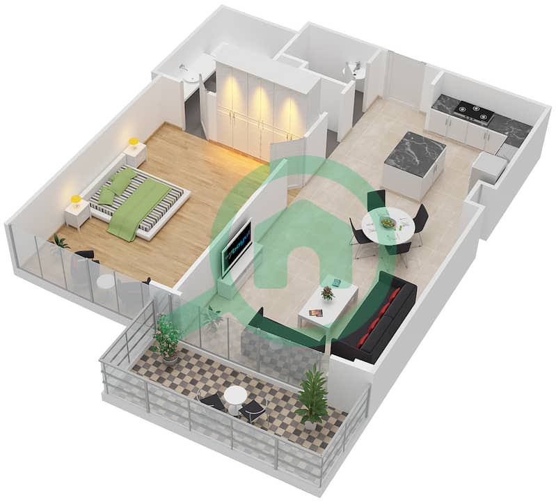 Империал Авеню - Апартамент 1 Спальня планировка Тип/мера 1B-C/5,7 interactive3D