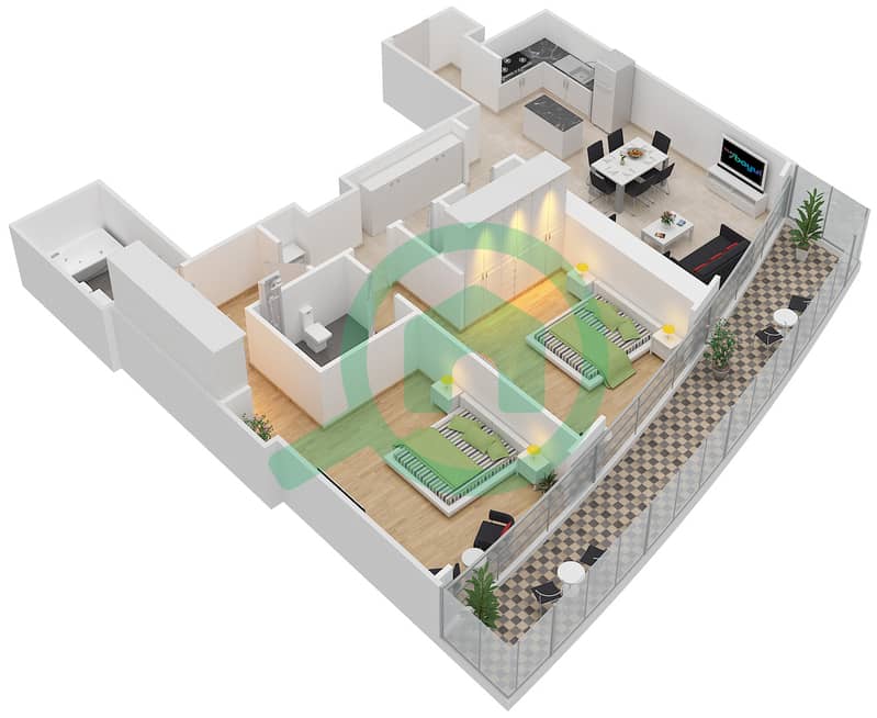 المخططات الطابقية لتصميم النموذج / الوحدة 2B-G/6,8,10,14 شقة 2 غرفة نوم - إمبريال أفينيو interactive3D